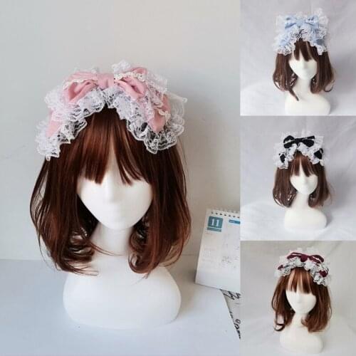 649D Victorian Retro Lace Headband Sweet Double Layer Big Bow Kawaii Hair Hoop Anime Lolita Maid Tea Party Cosplay Headdress