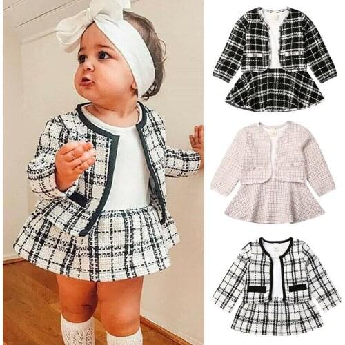 Autumn Winter Baby suit For Baby Girl Fashion Pageant Plaid Coat Tutu Dress Outfits Suit Toddler Girl Clothing Set 2-piece set