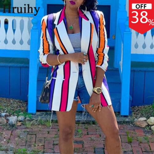 Hot Plus Size Jackets for Women Long Sleeve Striped Print Turn-down Collar Women Jacket Fashion Streetwear Casual Coat Women