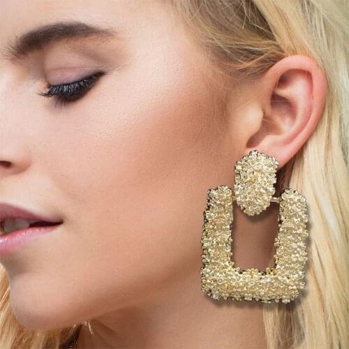 Relief Floral Door Knocker Hoop Earrings Bold Rectangler Chunky Runway Baroque For Women Brinco Oorbellen Jewelry Dropshipping