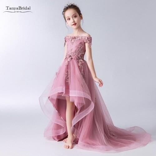 Blush Pink High Low Flower Girl Dresses New Kids Pageant Evening Gowns For Weddings First Communion Dresses For Girls XF024