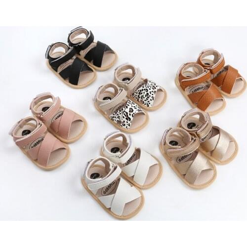 Newborn Baby Boys Girls Leather Sandals Anti-Slip Open Toe Infant Flat Shoes 0-18M 6 Colors