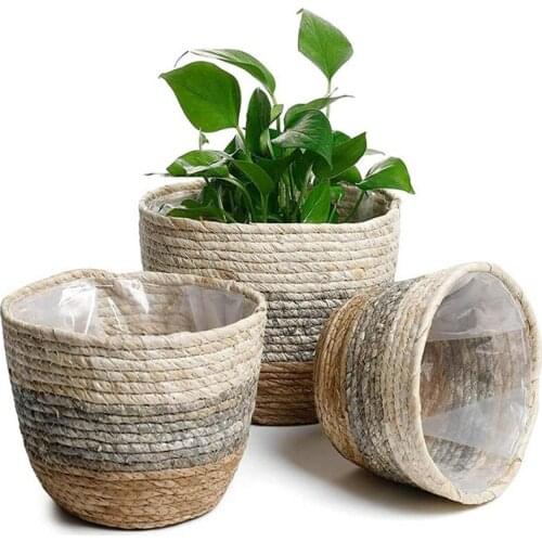 Straw Weaving Flowerpot Decor,Flowerpot Straw Planter Basket Stylish Planter Baskets for Flower Pots Cover,Room Decor