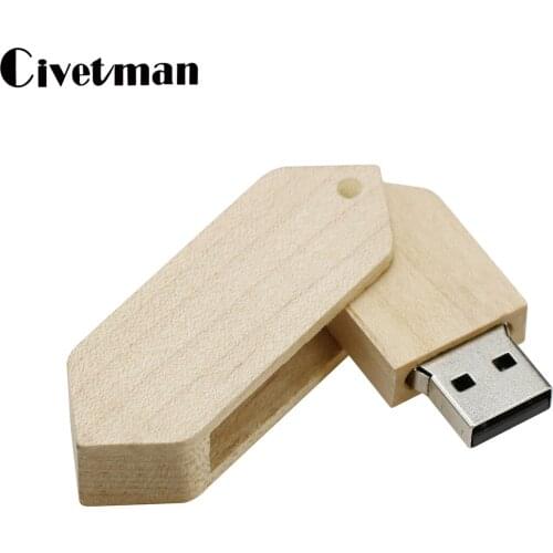Usb Wooden Rhombus Maple Rotation Pen Drive 128GB Pendrive 64GB 32GB 16GB 8GB 4GB Wood USB Flash Drive 256G Memory Stick Cle Usb