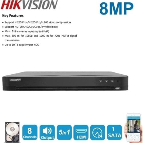 Renew Hik Original English Version 8chDS-7208HUHI-K1/E 5 IN 1 AHD CVI TVI CVBS IP 8MP Security DVR for Analog Camera
