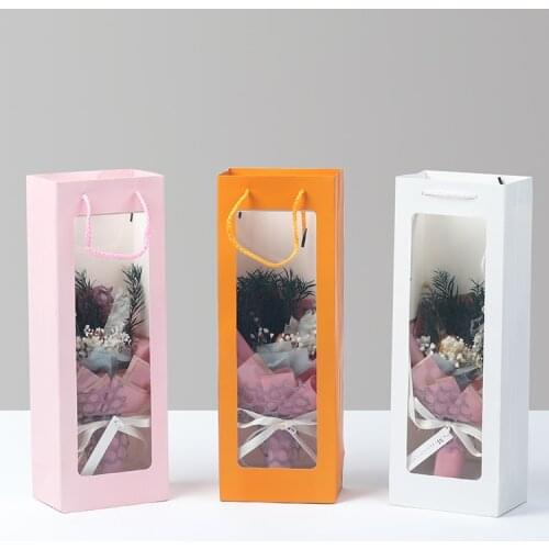 Visible Wine Bags Solid Paper Bags Clear Window White Paper Bag For Wine Flower Gift Packing Party Festival Gift Package