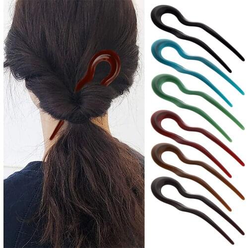 Vintage Metallic U Shaped Hair Stick Hairpins French Style Shell Hair Pins Fork Sticks Women Girls Curved Hair Styling Accessori