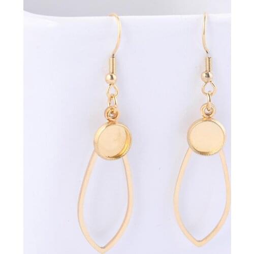 10pcs Gold Plated Charm Earring Bezel Blanks Fit 8mm Cabochon Base Settings Diy Stainless Steel Ear Wire Hooks Findings
