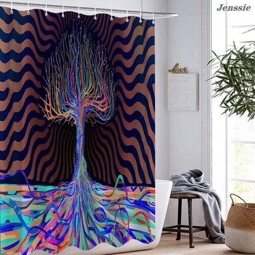 Big Tree Tall Tree Print Shower Curtain For Bathroom 3D Beautiful Scenery Tree Of Wisdom Shower Curtain Scenery Bathroom Curtain