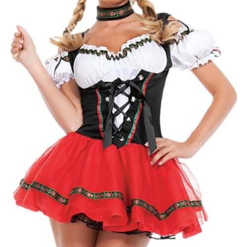Womens German Oktoberfest Costume Halloween Maid Uniform Ladies Cosplay Costume Sexy Mini Dress