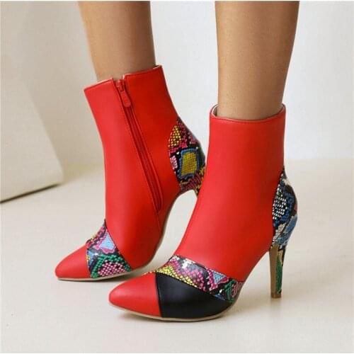 YMECHIC Size 34-45 Vintage Splicing Printed Ankle Boots for Women Shoes Ladies Pu Leather Sexy Thin High Heels Woman Botas 2021