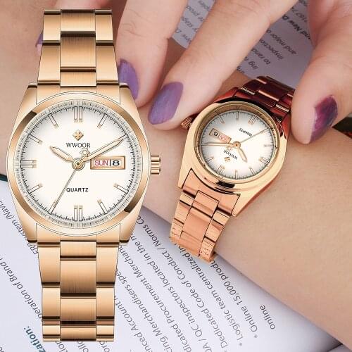 WWOOR 2021 New Top Luxury Brand Women Rose Gold Watch Fashion Stainless Calendar Quartz Waterproof Wristwatches Relogio Feminino