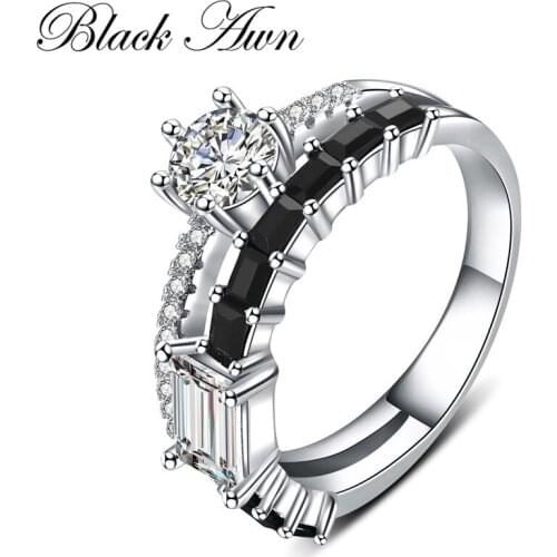 2019 New Trendy 925 Sterling Silver Fine Jewelry Engagement Black Spinel Engagement Ring for Women Anillos Mujer G047