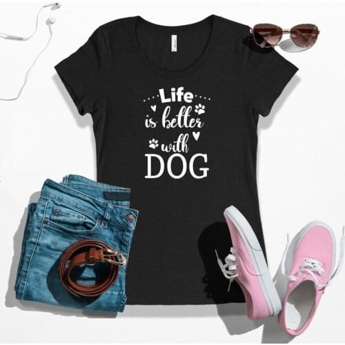 Life is better with dog Mom Mama Mother Tshirt print street fashion letters T-Shirts women o-neck short sleeve top Tees summer