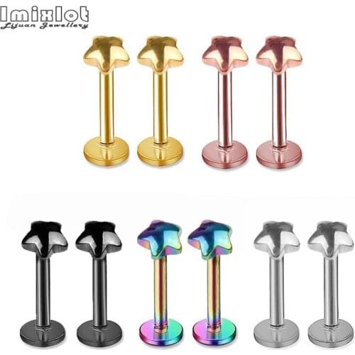 1pc 16G Stainless Steel Labret Ring Rose Gold Star Shape Lip Rings Cartilage Piercings Tragus Ear Rings Stud Sexy Body Jewelry