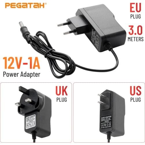 DC12V 1A long 3M cable output power adapter wall charger DC EU/ US/ UK for CCTV surveillance camera dedicated power adapter