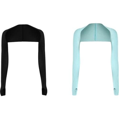 2x Ladies Cooling Shawl Arm Sleeves Sun UV Protection with Finger Hole for Golf,Driving,Riding,Fishing(Black&Blue)