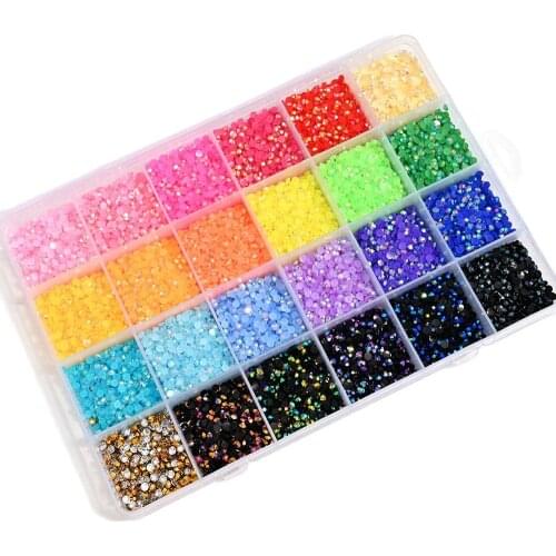 24000pcs 3mm Resin Non Hotfix Rhinestones (24*1000) Mix Jelly Colorful Nail Art FlatBack Glitters Gems Stones In 24Girds Box