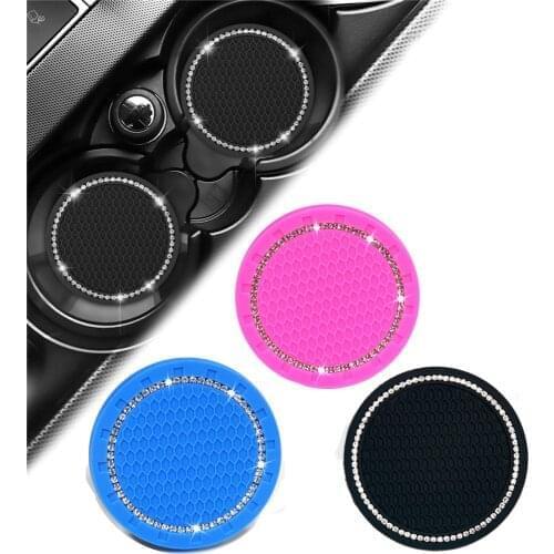 30 PCS Car Cup Holder Mat Auto Non-Slip Water Bottle Pad With Rhinestone Drinks Coaster 7cm/2.75 In Black Pink Blue Wholesale XB