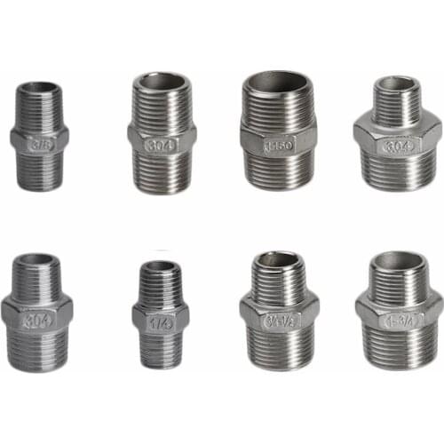 304 Stainless Steel BSPT 1/8" 1/4" 3/8" 1/2" 3/4" 1" 11/4" 11/2" 2" Male Thread Joiner Pipe Connector Fittings Adapter