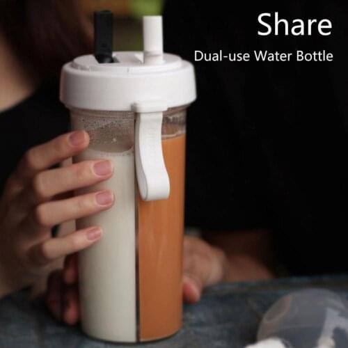 420/600ml Portable Dual Straw Separate Drink Water Beverage Bottle Couples Gift
