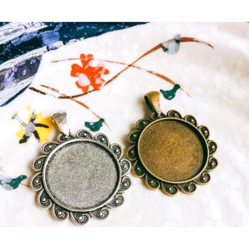 25mm Antique Bronze Silver Glass Cabochon Blank Base Necklace Pendant Setting Jewelry Accessories Diy Material 5pcs T153