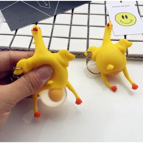 50pcs The New Funny Spoof Gadgets Toy Chicken Egg Laying Hens Crowded Stress Ball Keychain Keyring Relief Gift