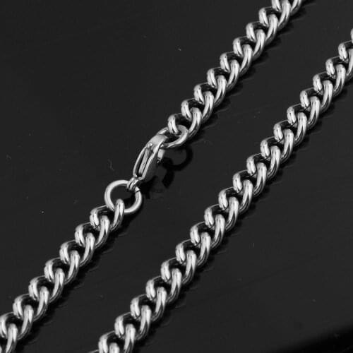 7mm Wide Mens Boys Chain Necklace Curb Cuban Link Polished SilverTone Stainless Steel Necklace Or Bracelet Jewelry 7-40"