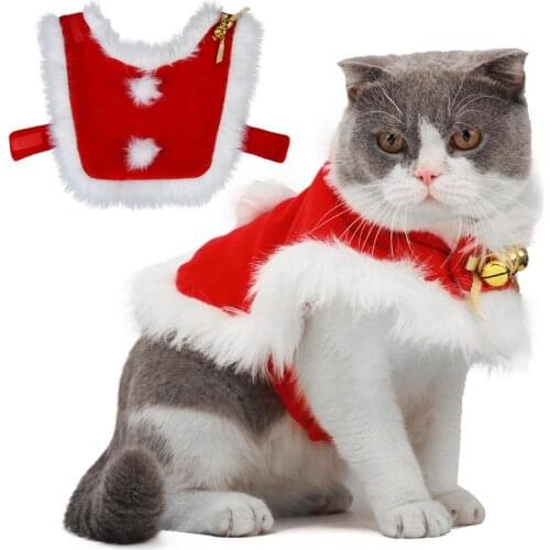 Christmas Pet Clothes For Dogs Xmas Santa Cat Costume Warm Cat Cape Cloak Velvet Puppy Cape Kitten Small Dog Apparel
