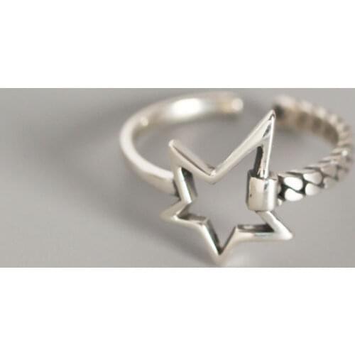 925 Sterling Silver Irregular Hollow Star Thai Silver Ring Personality Lock Chain Open Ring For Women Jewelry Gift S-R737