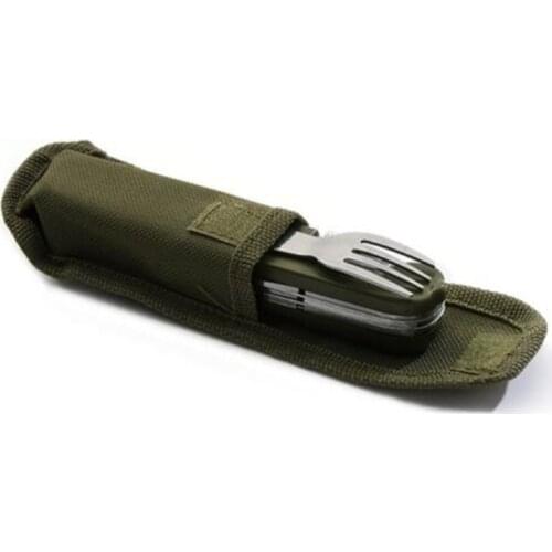 Army Green Folding Portable Stainless Steel Camping Picnic Cutlery Knife Fork Spoon Bottle Opener Flatware Tableware Travel Kit