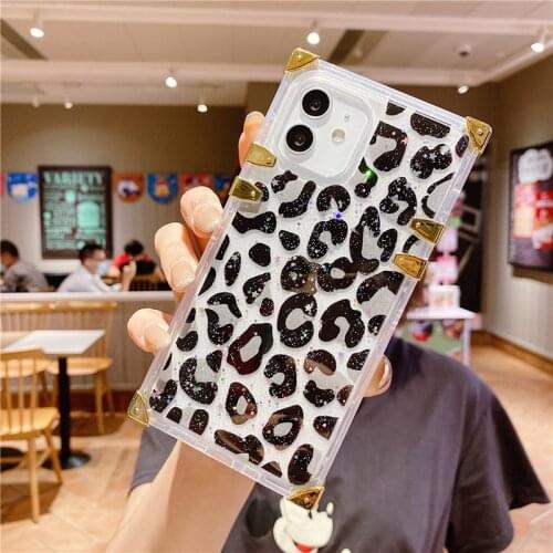 Color Leopard Print Glitter Luxury Phone Case For iPhone 11 12 Pro Max XR XS Max X 7 8 Plus SE2020 Square Shockproof Back Cover