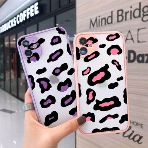 Pink Pueple Leopard Print Phone Case Cover for Iphone 12 Mini 11 Pro Xs MAX XR X 6 7 8 Plus SE2020 Soft Silicone Bumper Case
