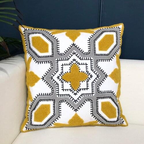 DUNXDECO Cushion Cover Decorative Pillow Case Simple Yellow Flora Cotton Thread Embroidery Fall Winter Sofa Coussin Decorating