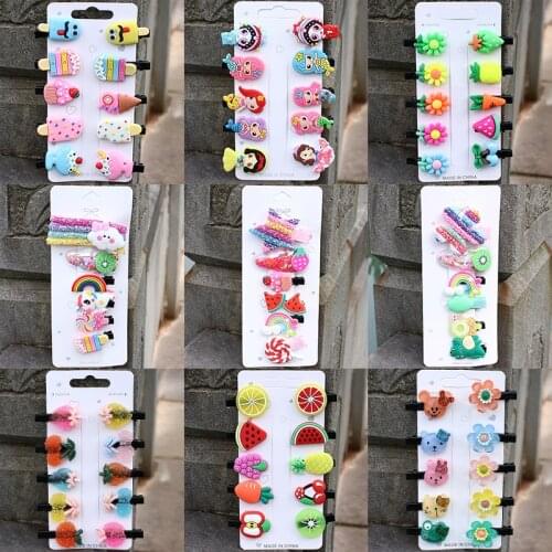 2/10 PCS/Set New Girls Cute Cartoon Ice Cream Animal Unicorn Hair Clip Rainbow Hairpin Headband Child Barrettes Hair Accessories