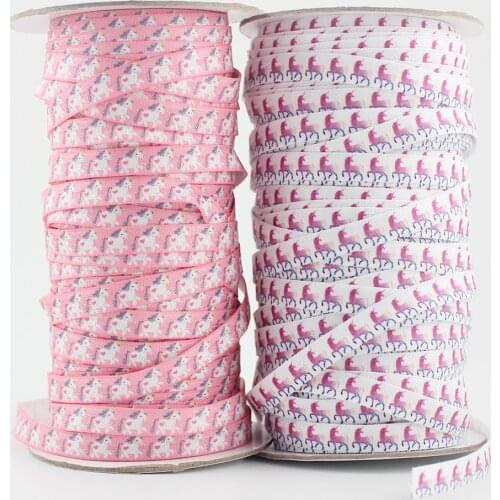 20 yards 9mm unicorn elastic ribbon 3/8 inch cartoon fold over polyester printed stretch webbing elastic ribbon for headbands