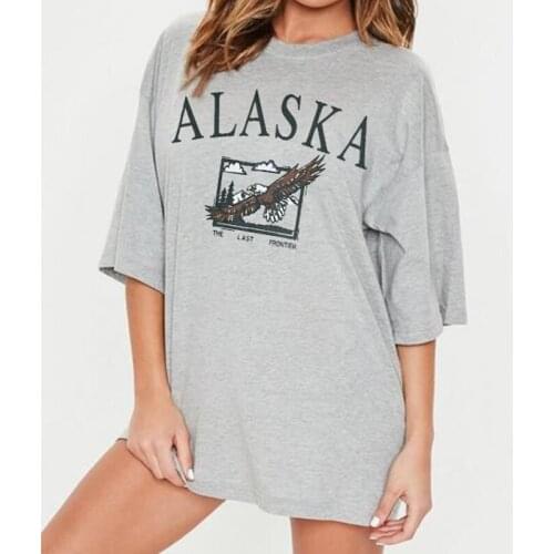 Gray Eagle Letter Print Graphic Tees Women Short Sleeve Casual Streetwear T Shirts Fashion 2021Summer Vintage Clothes Woman Chic
