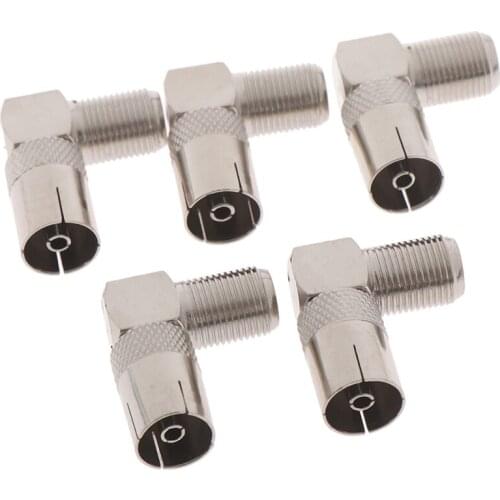 Hot New RF Coaxial 90 Right Angled TV Aerial Connector F Female To TV Female Plug 5Pcs