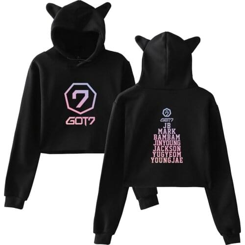 GOT7 Hoodies Women/men Sexy Print Cat Crop Top Kpop Long Sleeve Harajuku Cropped Short Hoodies Sweatshirts