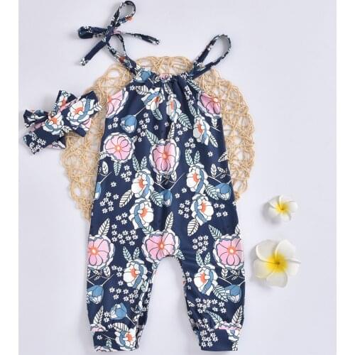 Infant Baby Girls Summer Outfits, Cute Donut Cartoon Print Halter Sleeveless Jumpsuit With Headband Set 2021 New Fashion