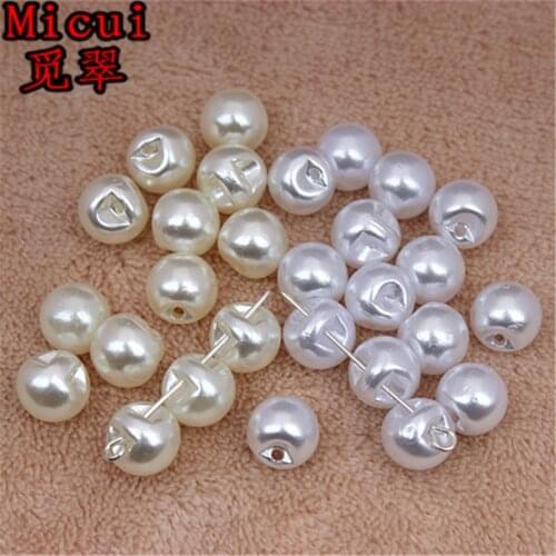 Micui 100pcs 10mm Round Shape Pearl sewing ABS Pearls Scrapbook Sew on Beads For Jewelry Craft Clothes Decorations ZZ388