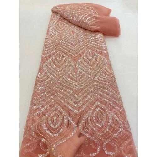 Handmade Lace African French Lace Fabric Sequins 2021 High Quality Beaded Ghana Lace For Nigerian Lace Fabrics For Party Dress