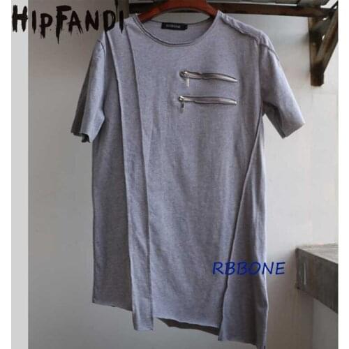 HIPFANDI New Summer Men T-shirt Irregular Design Chest Zipper Hip-hop Top Tees USA High Street Fashion Popular T-shirts Man