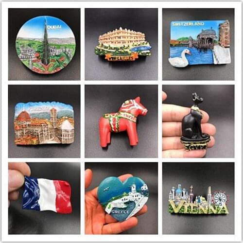 Fridge magnet souvenir Sweden dubai France Versailles Italy Egypt Austria Greece resin refrigerator paste magnetic