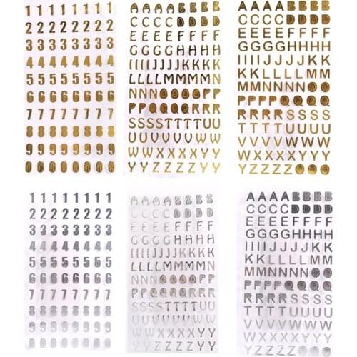 Flashing Bronzing Decorative Stickers Alphabet Character Numeral Style Small Sticker Photo Album Hand Account Decoration 6 Sheet