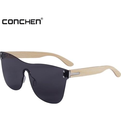 CONCHEN Retro Oversized Mens Bamboo Sunglasses Brand designer Integrated Lens Sun Glasses Women