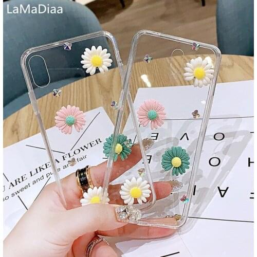 Cute Flower Bling Glitter Diamond Soft Phone Case For iphone11 12 Pro MAX X XS MAX XR 5S 6S 7 8 PLUS SE 2020 Transparent Cover