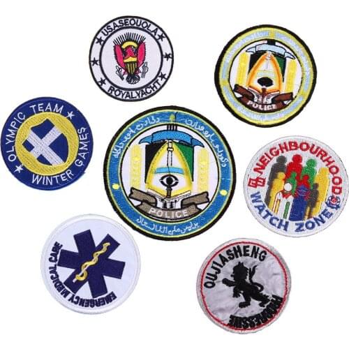 Round series health lion Eagle Embroidery Patches for Clothing Tactical Morale Army Logo Iron on Clothes Badge Appliques