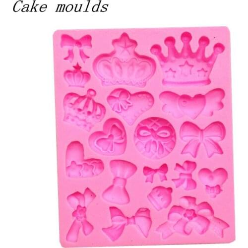 Wholesale Silicone mold K078 Mini crown & bow shape Fondant Cake Mold Decoration For Birthday cake Craft Clay mold