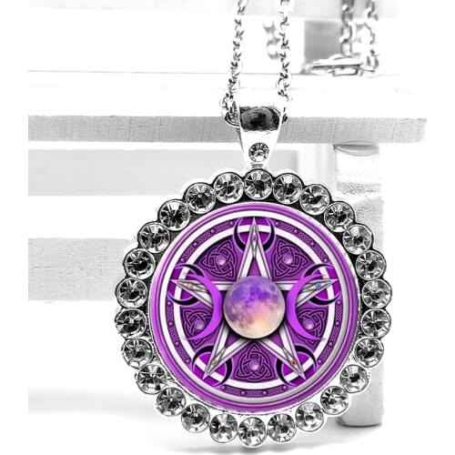 2020 New Fashion Five Star Moon Goddess Crystal Pendant Glass Convex Round Necklace Men and Women Necklace Birthday Gift